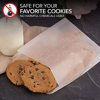 Paper Sandwich Bags Bulk Wax Paper (200 Pack) 7" x 6" x 1" Wet Wax Paper - Food Grade Grease Resistant Wax - White Glassine Bags - Paper Bags for Bakery Cookies, Candy, Snacks, French Fries