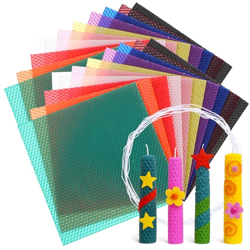 HOFURME 20 Pcs Beeswax Candle Making Kit, Natural Beeswax Sheets for Candle Making Rolling Kits (Bright Color, 8 x 8 inch)