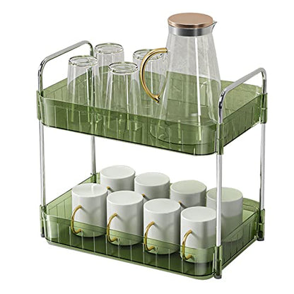 Cup Drying Rack Heavy Duty Plastic with Drain Tray Countertop Storage Shelf for Kitchen Countertop Organizer Home (Double Layer Green) - color: Double Layer Green