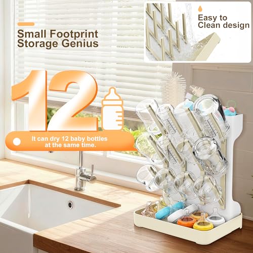 Vertical Baby Bottle Drying Rack, Space-Saving Countertop Storage Stand, BPA-Free Organizer for Baby Bottles and Pacifiers - Warm Beige - color: Warm Beige