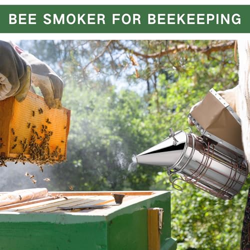 Nuogo 2 Pcs Bee Hive Smokers Stainless Steel Bee Smokers 11.4 Inch Beekeeping Smoker Durable Bellow & Heat Beehive Equipment with Heat Chamber Mounting Hook, Compatible with Smoker Pellets