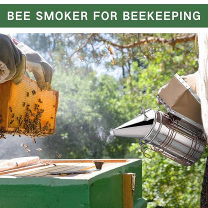 Nuogo 2 Pcs Bee Hive Smokers Stainless Steel Bee Smokers 11.4 Inch Beekeeping Smoker Durable Bellow & Heat Beehive Equipment with Heat Chamber Mounting Hook, Compatible with Smoker Pellets