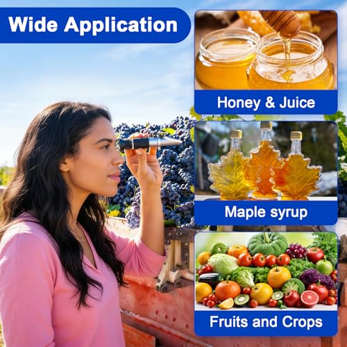 0-90% Brix Refractometer with ATC, High-Accuracy Sugar Content Tester, Pre-Calibrated & Ready to Use, Universal Optical Hydrometer Meter for Honey, Maple Syrup, Jam, Juice, Beverage