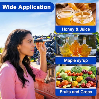 0-90% Brix Refractometer with ATC, High-Accuracy Sugar Content Tester, Pre-Calibrated & Ready to Use, Universal Optical Hydrometer Meter for Honey, Maple Syrup, Jam, Juice, Beverage