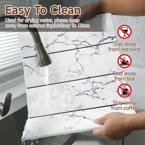 Large Stone Dish Drying Mat for Kitchen Counter,24"(L)×16"(W),Quick Dry Super Absorbent Drying Matt Kitchen Counter,Collapsible Diatomaceous Earth Dish Mats,for Dishes Bottles Cups,Any Countertop - color: White