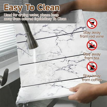 Large Stone Dish Drying Mat for Kitchen Counter,24"(L)×16"(W),Quick Dry Super Absorbent Drying Matt Kitchen Counter,Collapsible Diatomaceous Earth Dish Mats,for Dishes Bottles Cups,Any Countertop - color: White