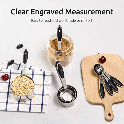Measuring Cups : U-Taste 18/8 Stainless Steel Measuring Cups and Spoons Set of 10 Piece, Upgraded Thickness Handle(Black) - color: Black