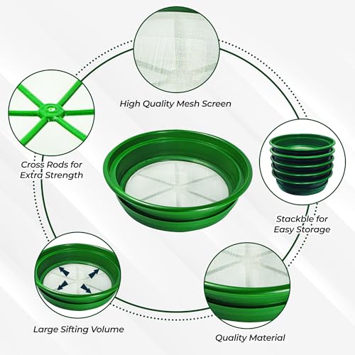 SE 13.25 Inch Wide Stackable Classifier Gold Prospecting Pan - 1/50 Inch Stainless Steel Mesh Sifting Pan, Green - size: 1/50 inch, style: Pans