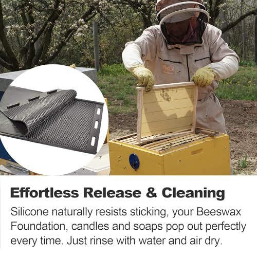 Silicone Beeswax Foundation Press Mold with Honey Scraper, 5.4mm Honeycomb 2 Sheets Non-Stick Reusable for Beekeeping and Candle Making Supplies (Black) - color: Black