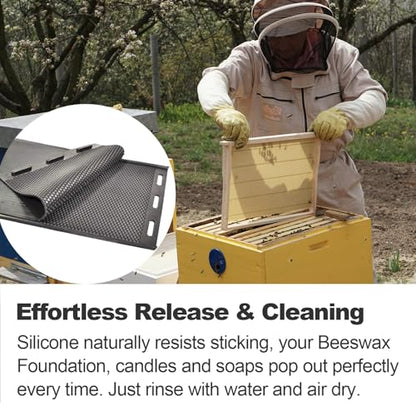 Silicone Beeswax Foundation Press Mold with Honey Scraper, 5.4mm Honeycomb 2 Sheets Non-Stick Reusable for Beekeeping and Candle Making Supplies (Black) - color: Black