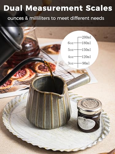 Espresso Cups Ceramic, 200ML Espresso Measuring Cup with Spout, Expresso Shots Cups with Handle, Espresso Accessories, Dark Green - color: B-Dark Green