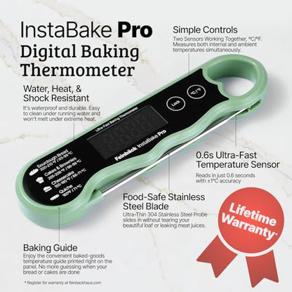 Pro Instant Read Food Thermometer for Cooking Sourdough Bread Baking | Rechargeable Rotating Screen | Digital Meat Thermometer Kitchen Gadget Grill Accessories | Water-Resistant (Olive Green)