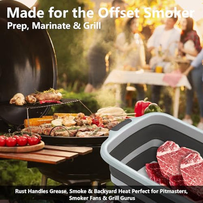 BBQ Prep Tub Collapsible with Cutting Board & Lid XXL 7.95 Gal / 66 lb Meat Marinating Basin & Barbecue Utensils - Grill Carry System - Outdoor - Gift for World Cup 2026