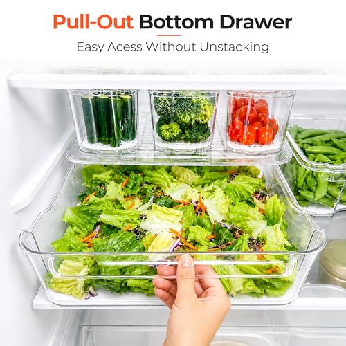 SMRCAD 8 Pack Clear Fridge Organizer Bins with Drain Trays - Stackable | BPA-Free PET, 8 Pack: 1 Drawer + 7 lidded Bins, Helps Keep Produce Fresh, 18.3L Capacity, Hand Wash Only - size: 8 Bins (Include Pull Out Drawer)