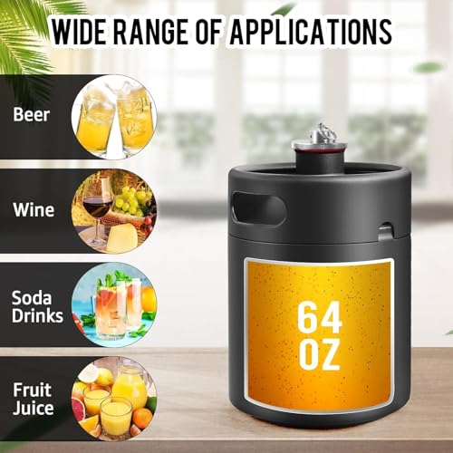 MRbrew Pressurized Mini Keg 64oz, 304 Stainlsee Steel Mini Kegerator with Exhaust Valve Designed Cap Portable Beer Growler for Homebrew And Craft Beer (Black) - color: Black