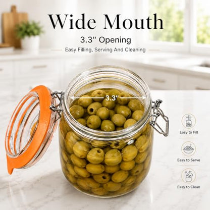 Fermentation Jars, 1.1L Fermenting Kit with Airlocks &Glass Weights, 2-Pack | Wide-Mouth Jars with Self-Burping Airlocks and Glass Weights for Sauerkraut, Kimchi, Pickles and Other Ferments - size: 1.1 Liter