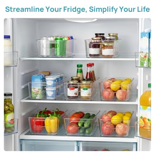 Vtopmart 4pcs Clear Organizers and Storage Bins, Plastic Storage Containers with Handles for Fridge, Freezer, Pantry, Cabinet, Kitchen Organization - size: Without Lid
