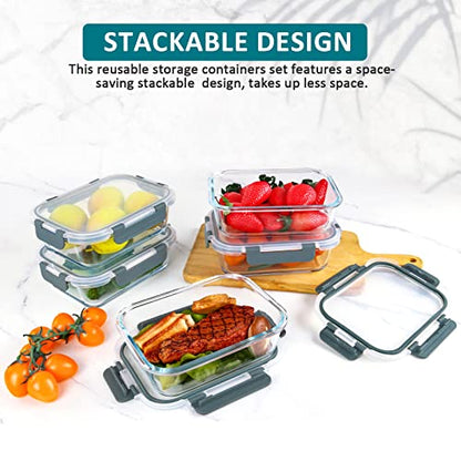 M MCIRCO [5-Packs, 30 Oz] Glass Meal Prep Containers with Snap Locking Lids Glass Food Containers,Airtight Lunch Container,Microwave, Oven, Freezer and Dishwasher - size: 5pcs