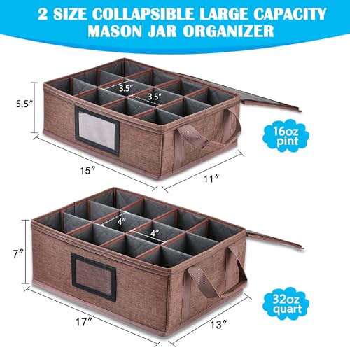 16+32 oz Mason Jar Storage Containers - Sturdy Canning Jar Boxes Organizer, Foldable with Dividers, Holds 12 Pint Mason Jars, Home Canning Supplies (Pint+Quart) - size: Pint+Quart