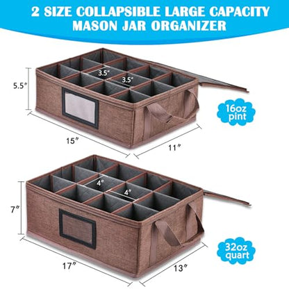 16+32 oz Mason Jar Storage Containers - Sturdy Canning Jar Boxes Organizer, Foldable with Dividers, Holds 12 Pint Mason Jars, Home Canning Supplies (Pint+Quart) - size: Pint+Quart