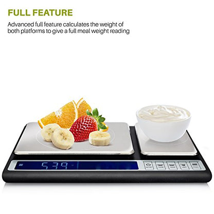 Smart Weigh Dual Platform Digital Kitchen Scale Stainless Steel Culinary Kitchen Scale 10 kilograms x 0.01 Grams High Precision Digital Food Scale Tare Function LCD w/Backlit for Baking Cooking Food