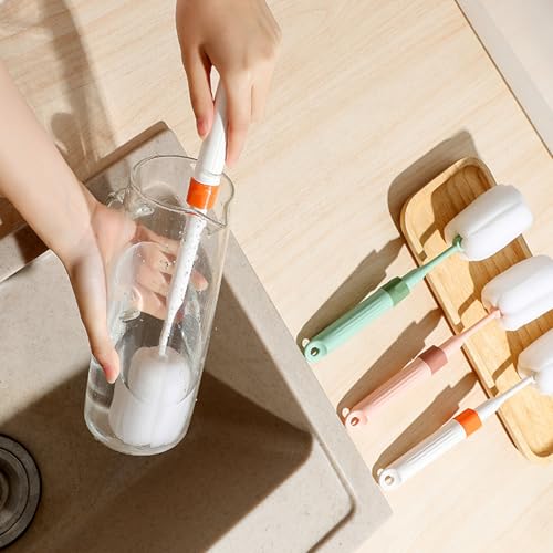 Dishwashing Foam Sponges Brush Telescopic Long Handle Scrubbing Brushes Clean Dishes, Sinks,Cookware,Coffee Glasses Pot Milk Cup Mugs Wine Bottle (4pcs) - size: 4pcs