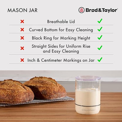 Brod & Taylor Sourdough Starter Jar (32oz) 100% Dishwasher Safe, Measurement Markings, Height Marker & Loose-Fitting Lid That Prevents Pressure Buildup (Durable Glass Jar, BPA-Free) - size: 32 Ounce