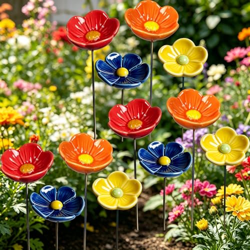 Bee Watering Station for Garden – 2026 New Ceramic Blossom Watering Cups, Handmade Flower Feeder & Water Dish, Outdoor Yard Art for Butterflies & Birds (12Pack) - size: 12Pack