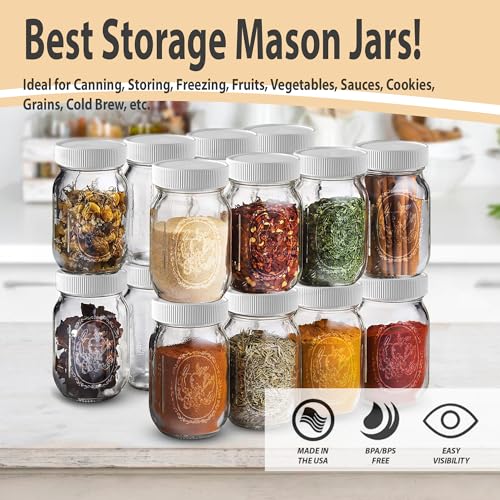 Regular Mouth Mason Jars 32 oz - (2 Pack) - Ball Regular Mouth 32-Ounces Quart Mason Jars with White M.E.M Food Storage Plastic Lids, Caps Fit Ball and Kerr Regular Mouth - For Storage, Freezing, Leak