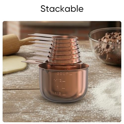 Color Up Measuring Cup Set, 8 Piece – Includes 2 Cup, Copper Finish, Stainless Steel, Accurate for Wet & Dry Ingredients, Embossed Markings, Easy-Pour Spouts, Dishwasher-Safe, Kitchen Essential - color: Copper