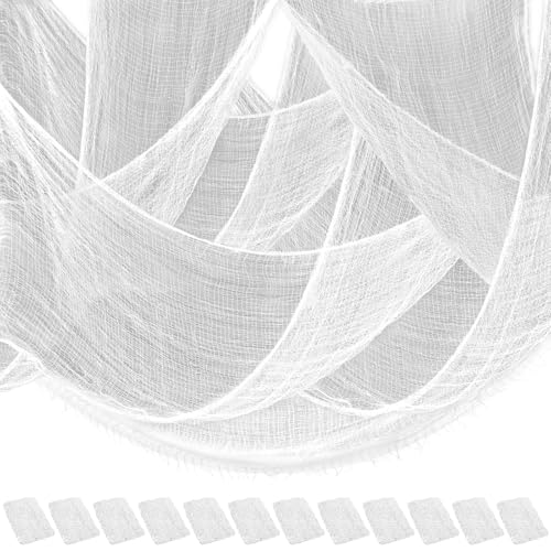 Legigo 12 Pack White Halloween Creepy Cloths Cheesecloths, Spooky Black Mesh Fabric Cheese Cloths for Crafts, Scary Gauze Fabric for Party Supplies Home Wall Doorway Outdoor Yard Decor - color: White, size: 12 Pack