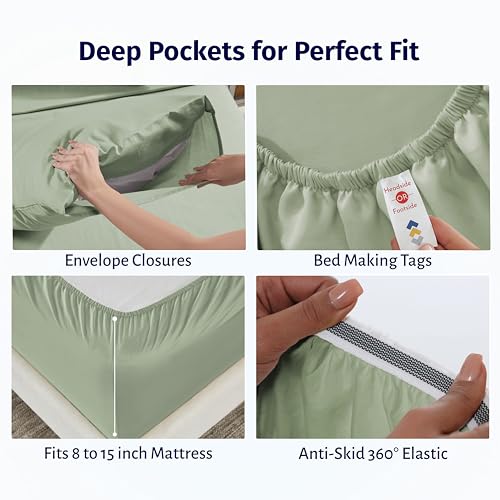 California Design Den Egyptian Percale Sheet Set Full Size - Certified 100% Egyptian Cotton, Lightweight Percale Cotton Sheets Full Size, Deep Pockets, Crisp & Durable Bedding Set - Pale Sage Green - color: Pale Sage Green, size: Full