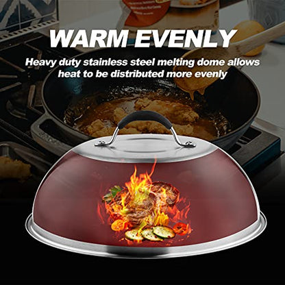 Skyflame 12'' Cheese Melting Dome and 8'' Burger Press Set | Stainless Steel Cover, Bacon Smasher, 2pcs Griddle Accessories Set, Flat Top Grill BBQ Tools, Easy to Store, Dishwasher Safe
