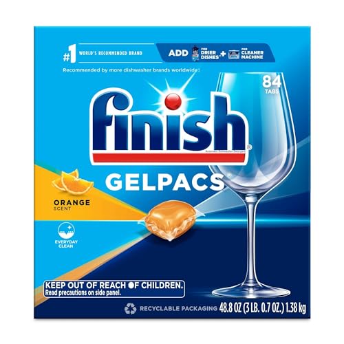 Finish Gelpacs Dishwasher Detergent Pods, Quick Dissolving Cleaning Power, Fights Grease & Dried-On Food, Easy-to-Use Pre-Measured Dishwasher Soap, Orange Scent, 84 Count - size: 84 Count (Pack of 1)