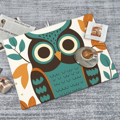Cute Cartoon Owl and Leaf Dish Drying Mat for Kitchen Counter Microfiber Absorbent Reusable Washable 18x24in - color: Cute Cartoon Owl And Leaf