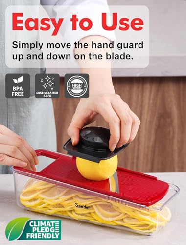 Geedel Professional Mandoline Slicer for Kitchen, Multi Purpose Vegetable Slicer Cutter, Vegetable Cutter Onion Cutter for Veggie Fruit Cheese - color: Red