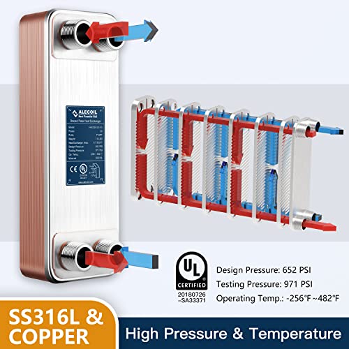 ALECOIL 4"x12"-20 Plates Heat Exchanger with 1" MPT Port Water to Water 316L Stainless Steel Brazed Plate Heat Exchanger for Water Heating, Floor Heating, Industrial and Commercial Refrigeration - size: 4"X12"-20P
