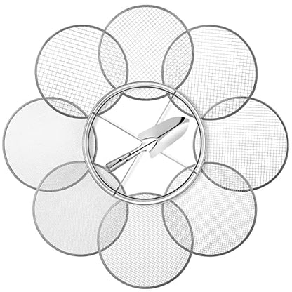 Bonuci 10 Pcs 12 Inch Soil Sieve Stainless Steel Sieve Set Garden Soil Sifter Potting Mix Sifter with 8 Interchangeable Filter Mesh 2, 3, 5, 6, 7, 9, 10, 12 mm and Shovel for Garden Compost(Silver)