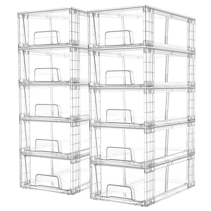 Vtopmart 10 Pack Stackable Storage Drawers,Clear Acrylic Drawer Organizers with Handles, Easily Assemble Containers for Fridge, Bathroom,Kitchen Undersink,Cabinet,Pantry Organization and Storage - size: 10Pack 4.4"H-with Dividers