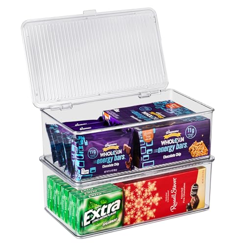Sorbus Pantry Storage Organizer with Lids- Clear Plastic Refrigerator Organizer Bins- Multi Purpose & Versatile Stackable Cabinet Organizers- Cosmetics, Laundry, Office Supplies Food Organizer- 2 Pack - size: Medium