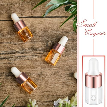 Didaey 100 Pcs 1/2/3/5/10/15 ml Mini Glass Oil Dropper Bottle Bulk, Clear Essential Small Empty Bottles Sample Containers Perfume Liquid Vials with Cap for Traveling (2 ml,Rose Gold) - color: Rose Gold, size: 2 ml