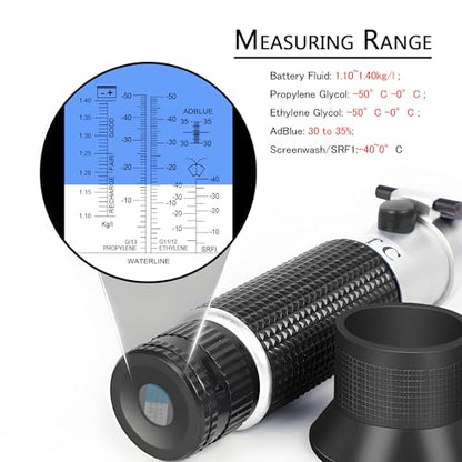 Antifreeze Refractometer,V·RESOURCING Hand-Held Anti Freeze Tester for Car Coolant Adblue Antifreeze System, Glycol Propylene,Glycol Ethylene,Battery Acid,Coolant Windshield Fluid