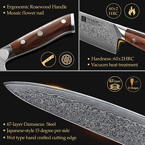XINZUO 10 Inch Damascus Chef Knife Kitchen Knife Sharp Gyuto Knife Stainless Steel Fashion Professional Chef's Knife with Rosewood Handle - size: 10 inch Chef Knife