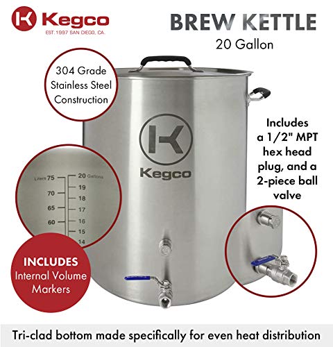 Kegco 3PXBK20-P2 20 Gallon Brew Kettle with Plug & 2-Piece Ball Valve