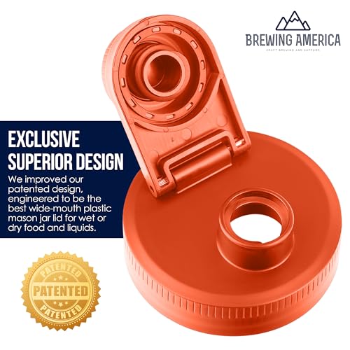 Mason Jar Lids Wide Mouth Plastic 4 Pack - With Flip Cap Screw Top Pouring Spout and Drink Hole - Fits Kerr and Ball Canning Jars - Wet/Dry Food and Liquid Storage - MADE IN USA (Orange) - color: Orange