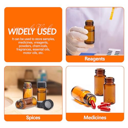 PEKYBIO 20 PCS 8 ML (2 dram) Amber Small Liquid Sample Glass Vials with Screw Caps, 17 mmx 60 mm Leak-Proof Vial, 15-425 Black Screw Cap with PE Liners for Lab, Essential Oil, Perfume, Reagents - size: 17*60mm 2 Dram & 8ml Vial