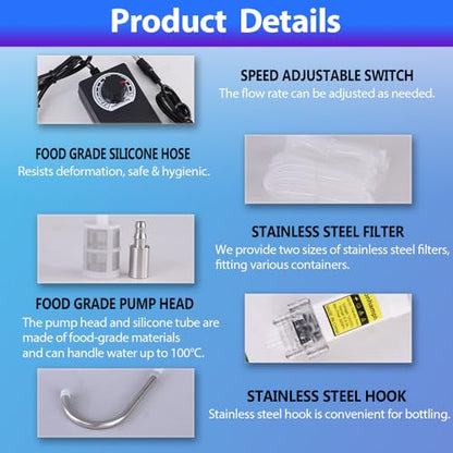 Food Grade Self-Priming Electric Water Transfer Pump,0-2L/min,Adjustable Speed,100–240V AC,Low Noise,for Homebrew (Wine/Beer/Kombucha/Beverages),Coffee Machines & Ice Makers - color: White-with Speed Adjustable