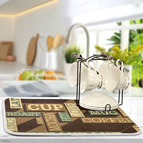 Super Absorbent Dish Drying Mat, Microfiber Fast-Drying Dish Mat, 16" x 18", Kitchen Dish Drying Pad, Coffee Themed Seamless Retro - color: Coffee Themed Seamless Retro, size: 16" x 18"