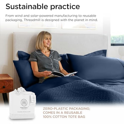 Threadmill 100% Cotton Sheets for Full Size Bed - 600 Thread Count Full Bed Sheets Set with 16” Deep Pocket - Sateen Weave 4-Piece Bedding Set with Cooling Effect, Folkstone Blue - color: Folkstone Blue Solid, size: Full