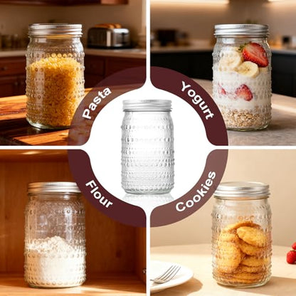 Wide Mouth Mason Jars 32oz, 4 Pack Quart Mason Jars with Lids, Glass Canning Jars for Pickling, Storing Food, Meal Prep, Salad Jam, Overnight Oats, Yogurt